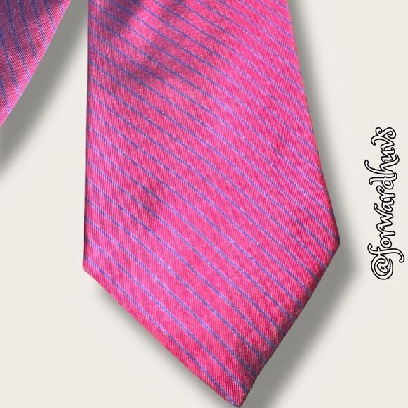 Tommy Hilfiger Red Necktie with Blue Pinstriping – 56 Inches Long - Picture 3 of 9